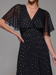 Jolie Moi Black Chiffon Metallic Pleated Midaxi Dress - Image 3 of 6