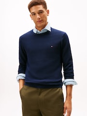 Tommy Hilfiger Blue Textured Knit Crew Neck Jumper - Image 1 of 5