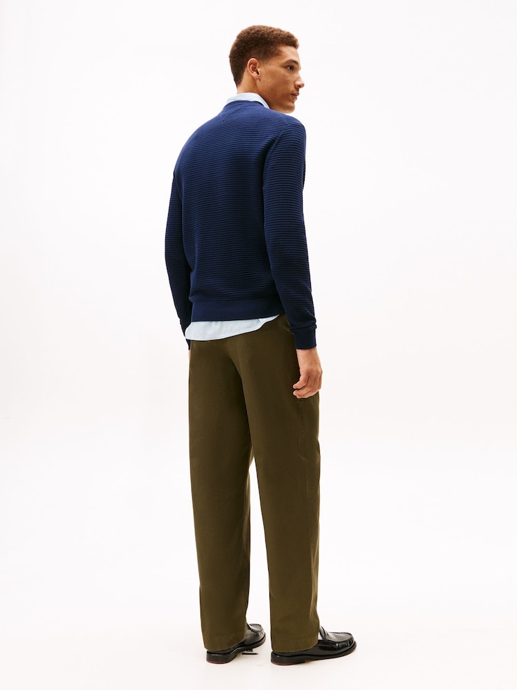 Tommy Hilfiger Blue Textured Knit Crew Neck Jumper - Image 2 of 5 Tommy Hilfiger Blue Textured Knit Crew Neck Jumper - Image 2 of 5