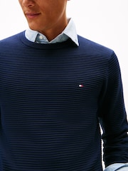 Tommy Hilfiger Blue Textured Knit Crew Neck Jumper - Image 4 of 5