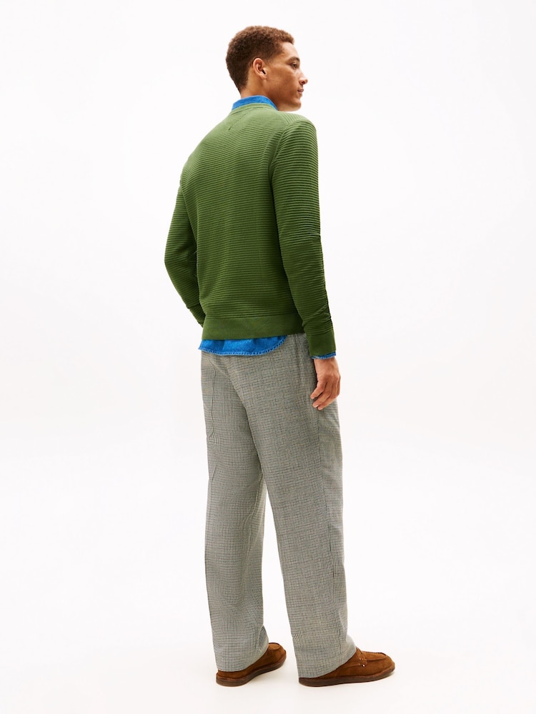 Tommy Hilfiger Green Textured Knit Crew Neck Jumper - Image 2 of 5 Tommy Hilfiger Green Textured Knit Crew Neck Jumper - Image 2 of 5