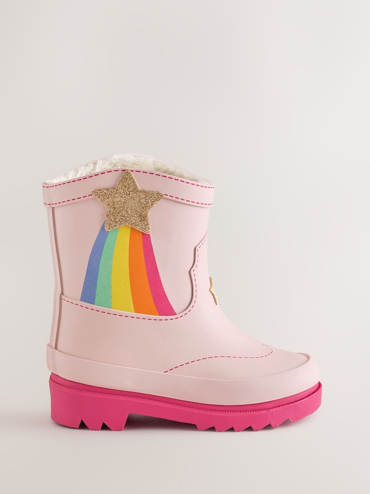 Little Bird by Jools Oliver Pink Pastel Rainbow Western Style Welly Boots - Image 1 of 5