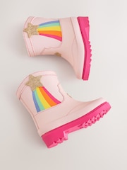 Little Bird by Jools Oliver Pink Pastel Rainbow Western Style Welly Boots - Image 2 of 5