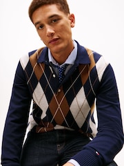 Tommy Hilfiger Blue Argyle Rugby Collar Jumper - Image 4 of 5