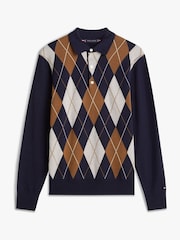 Tommy Hilfiger Blue Argyle Rugby Collar Jumper - Image 5 of 5