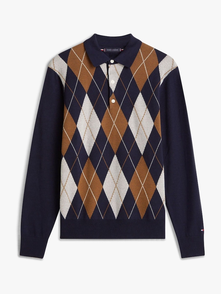 Tommy Hilfiger Blue Argyle Rugby Collar Jumper - Image 5 of 5
