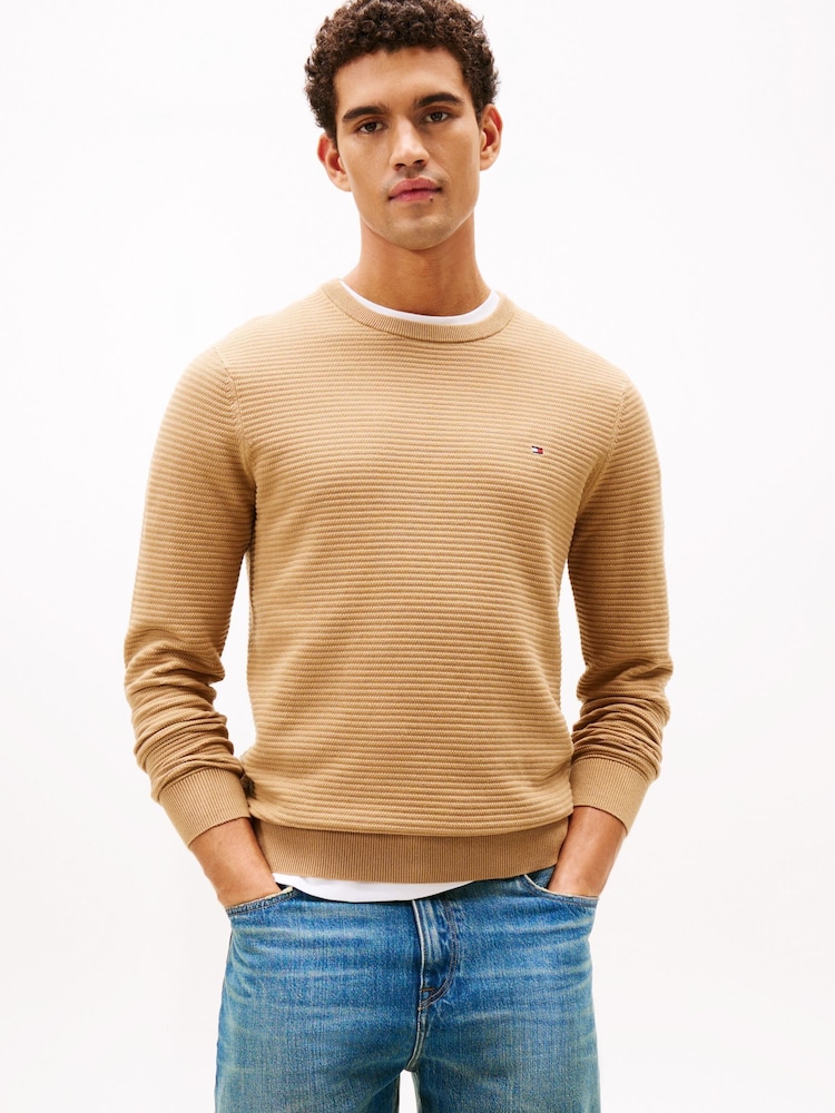 Tommy Hilfiger Natural Textured Knit Crew Neck Jumper - Image 1 of 5 Tommy Hilfiger Natural Textured Knit Crew Neck Jumper - Image 1 of 5