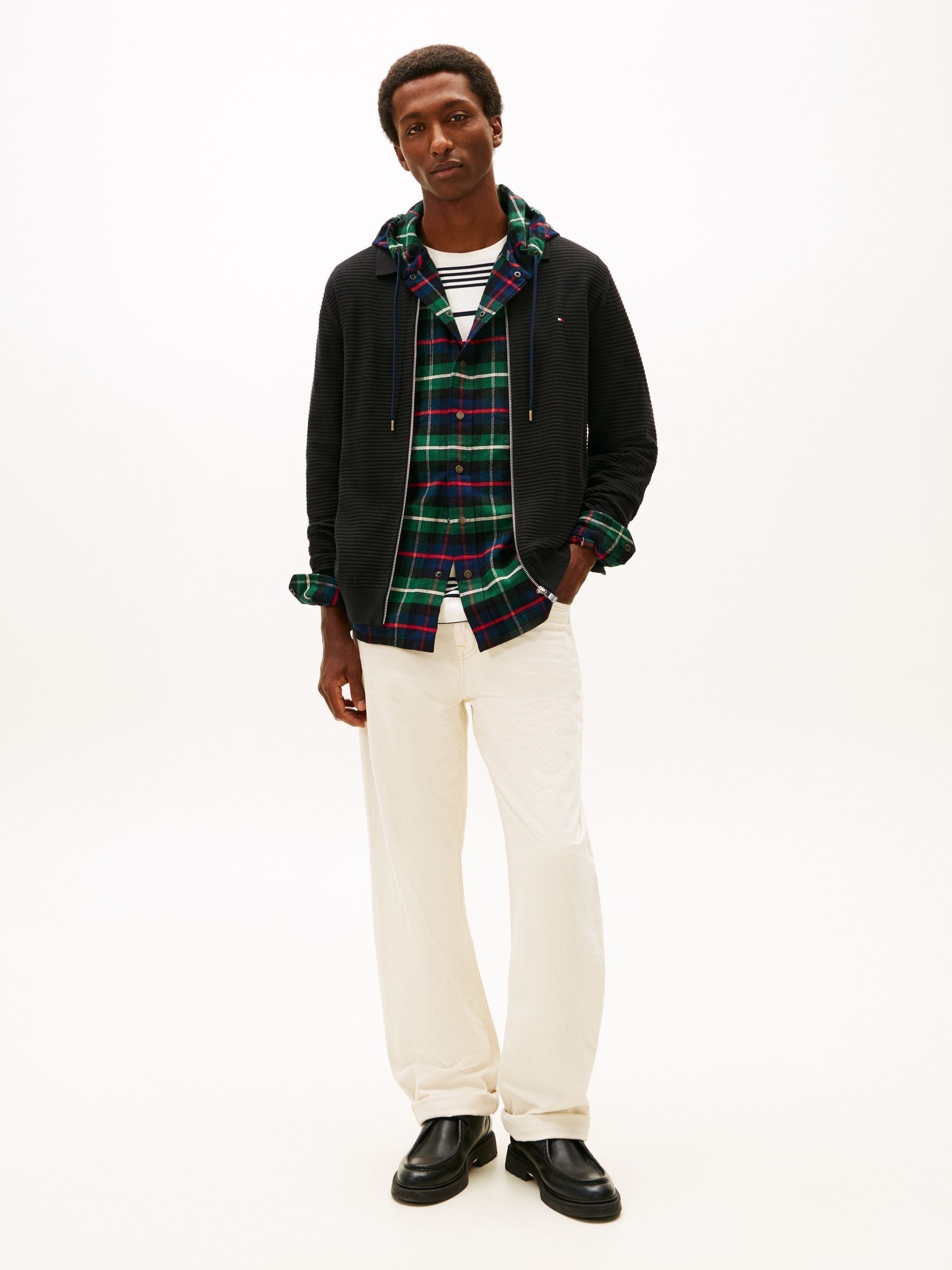 Buy Tommy Hilfiger Black Textured Knit Zip Through Polo Cardigan