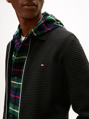 Tommy Hilfiger Black Textured Knit Zip Through Polo Cardigan - Image 4 of 5