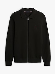 Tommy Hilfiger Black Textured Knit Zip Through Polo Cardigan - Image 5 of 5