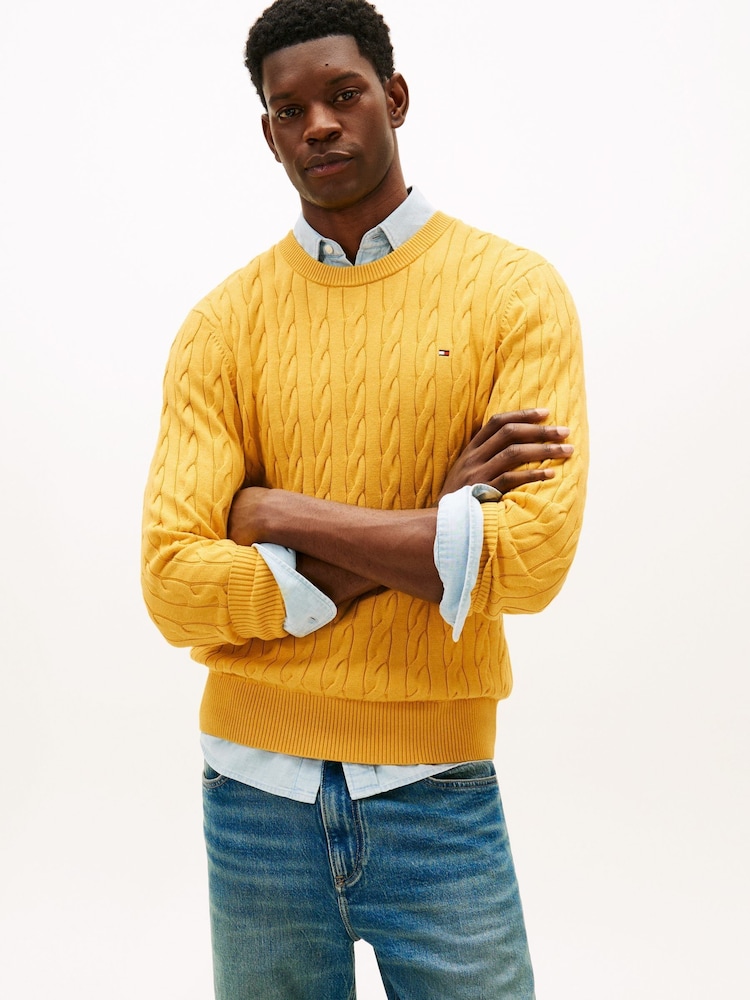 Tommy Hilfiger Yellow Flag Embroidery Cable Knit Jumper - Image 1 of 5