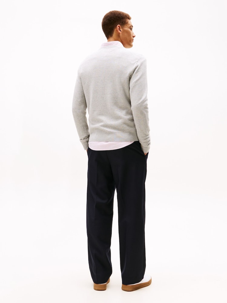 Tommy Hilfiger Grey Textured Knit Crew Neck Jumper - Image 2 of 5 Tommy Hilfiger Grey Textured Knit Crew Neck Jumper - Image 2 of 5