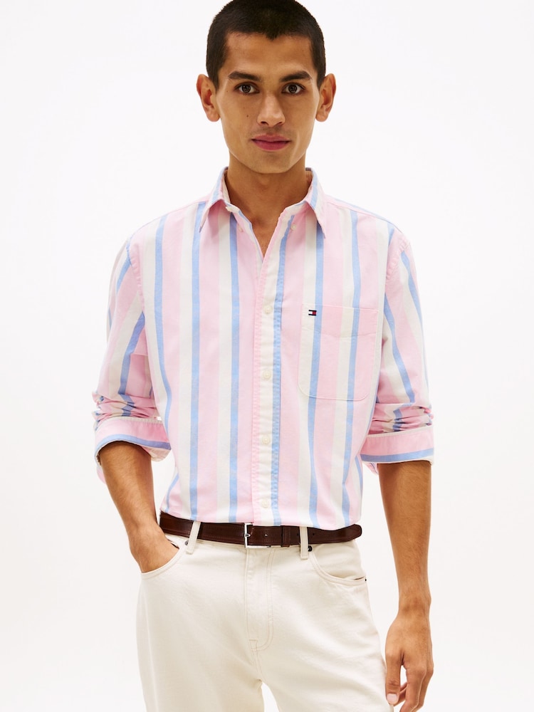 Tommy Hilfiger Pink Regular Fit Pinstripe Oxford Shirt - Image 1 of 5