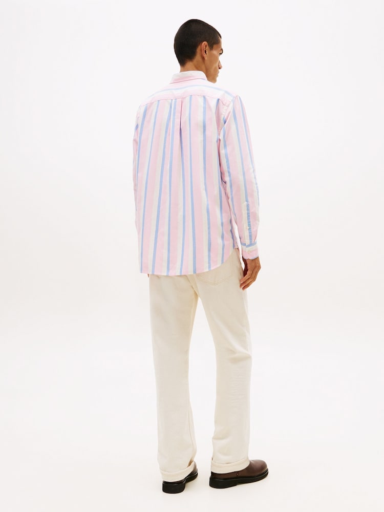 Tommy Hilfiger Pink Regular Fit Pinstripe Oxford Shirt - Image 2 of 5