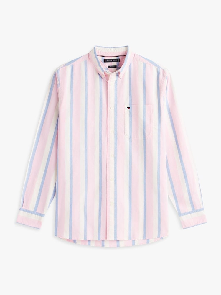 Tommy Hilfiger Pink Regular Fit Pinstripe Oxford Shirt - Image 5 of 5