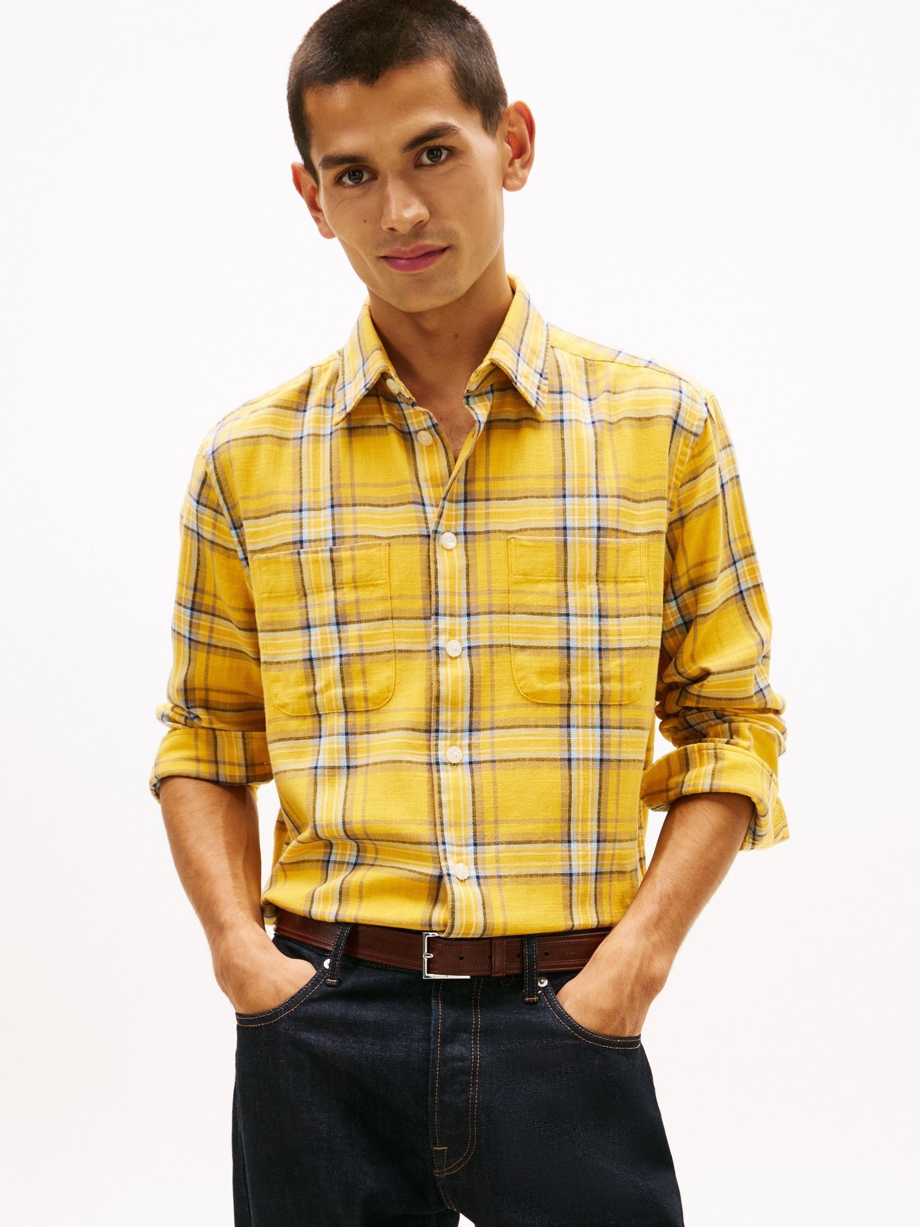 Buy Tommy Hilfiger Yellow Relaxed Fit Textured Twill Check Shirt