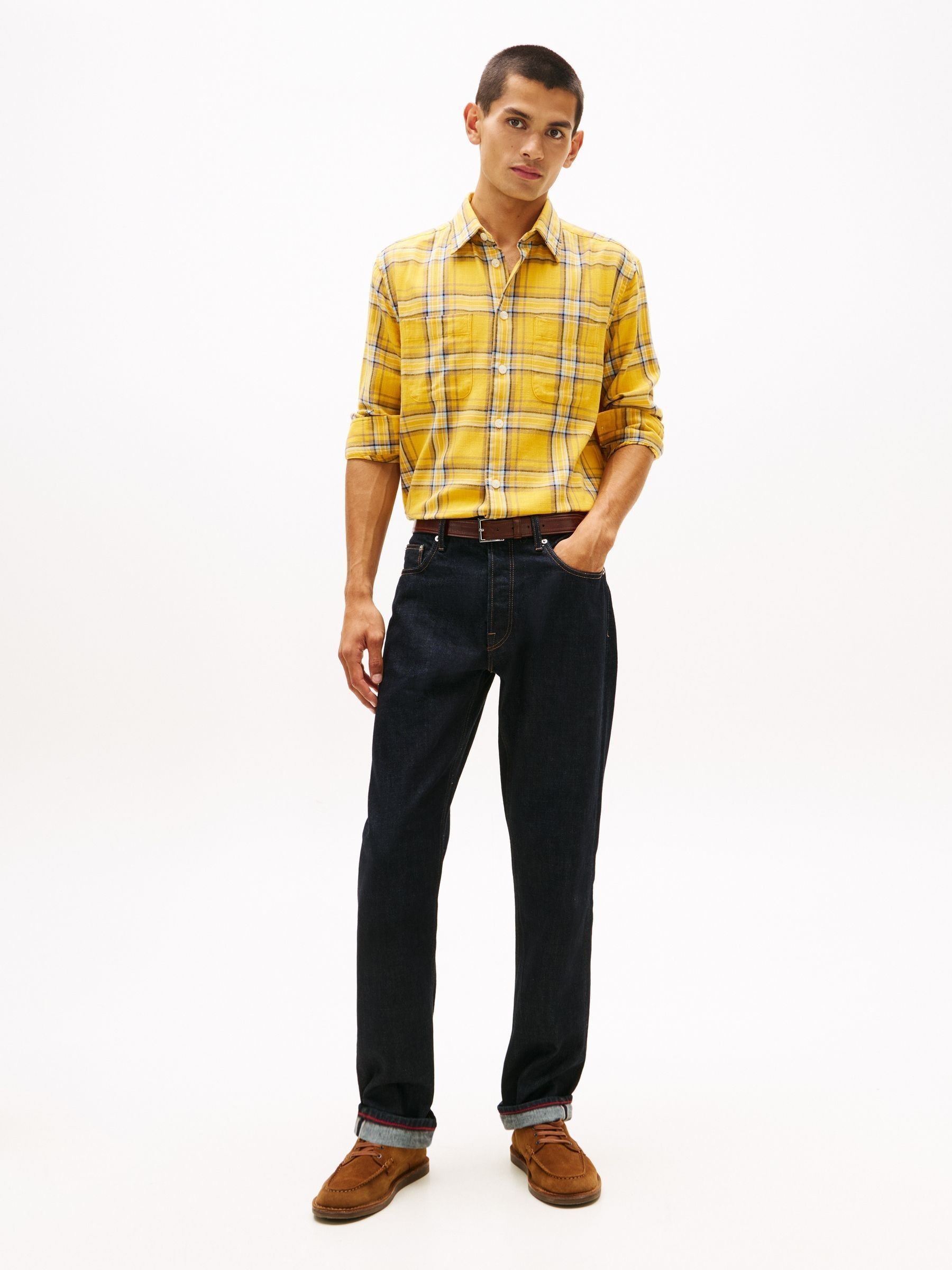 Buy Tommy Hilfiger Yellow Relaxed Fit Textured Twill Check Shirt