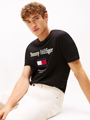 Tommy Hilfiger Black Logo Embroidery Crew Neck T-Shirt - Image 3 of 4