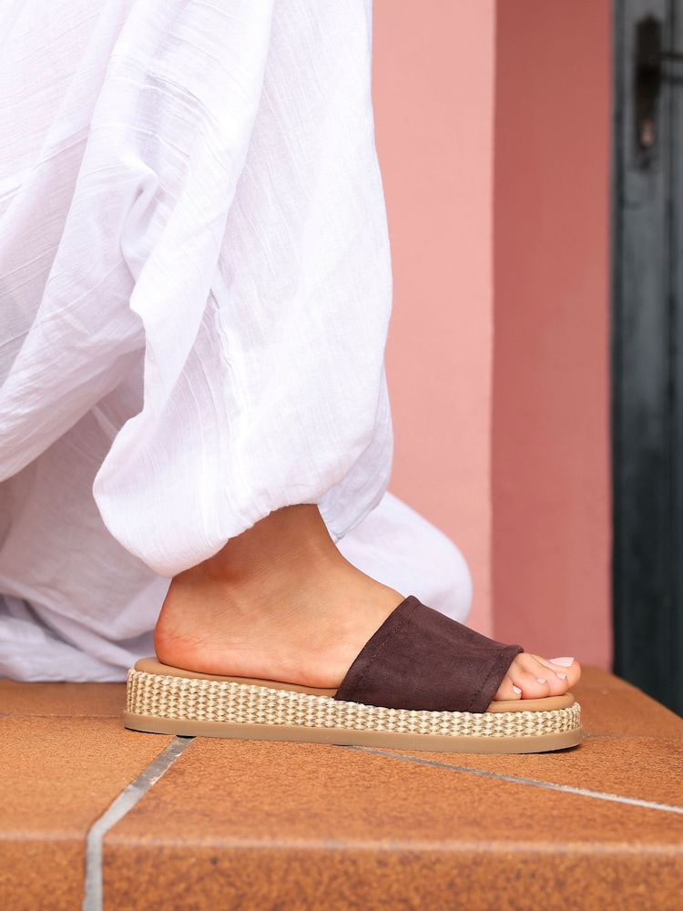 Linzi Tan Brown Stay Raffia Flatform Mule Sandals - Image 1 of 5