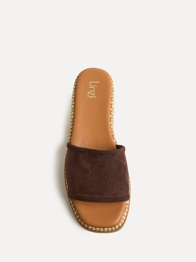 Linzi Tan Brown Stay Raffia Flatform Mule Sandals - Image 5 of 5