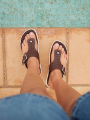 Linzi Brown Jovelle Woven Effect Toe Post Flat Sandals - Image 1 of 5