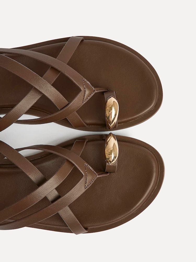 Linzi Tan Brown Zyra Strappy Toe Ring Flat Sandals - Image 5 of 5