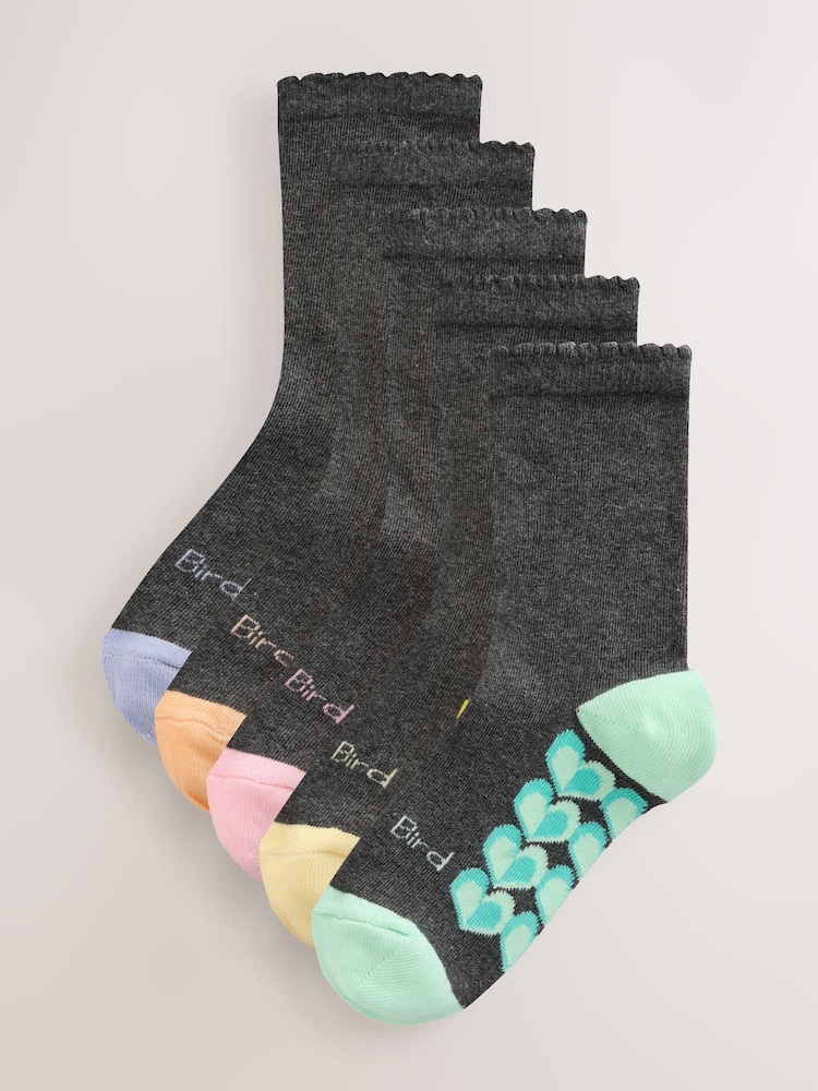 Little Bird by Jools Oliver Grey Back to School Bright Rainbow Sole Crew Socks 5 Pack - Image 1 of 8