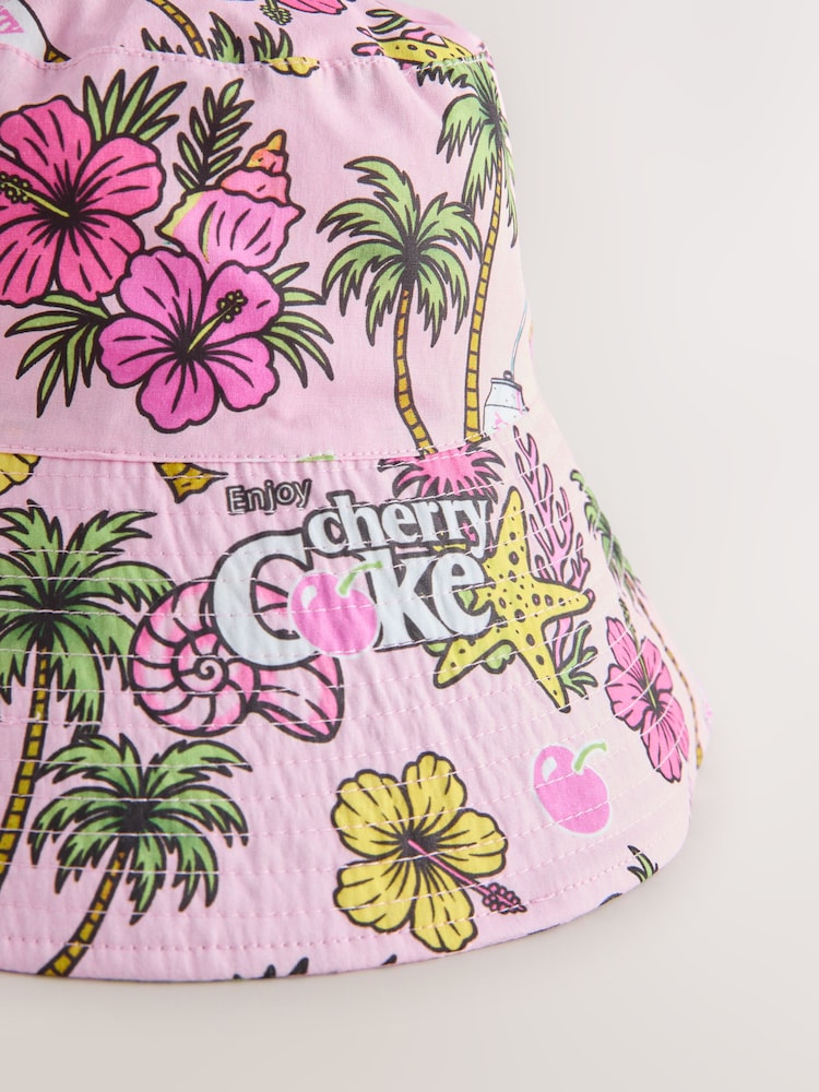Buy Pink Tropical Print Cherry Coke Licensed Bucket Hat from  display picture 3