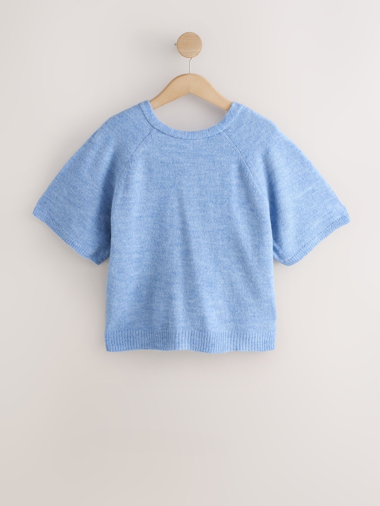 Blue Twist Back Knitted Poncho - Image 1 of 3