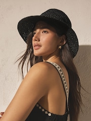 Black Raffia Weave Bucket Hat - Image 2 of 6