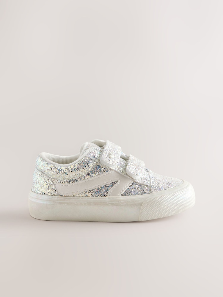 Silver/White Glitter Standard Fit (F) Touch Fastening Trainers - Image 2 of 5 Silver/White Glitter Standard Fit (F) Touch Fastening Trainers - Image 2 of 5