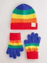Little Bird by Jools Oliver Multi Bright Rainbow Stripe Knitted Beanie With Mittens/Gloves Set - Image 4 of 5