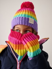 Little Bird by Jools Oliver Multi Pastel Rainbow Stripe Knitted Hat With Mittens/Gloves and Snood Set - Image 1 of 5