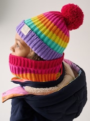 Little Bird by Jools Oliver Multi Pastel Rainbow Stripe Knitted Hat With Mittens/Gloves and Snood Set - Image 2 of 5