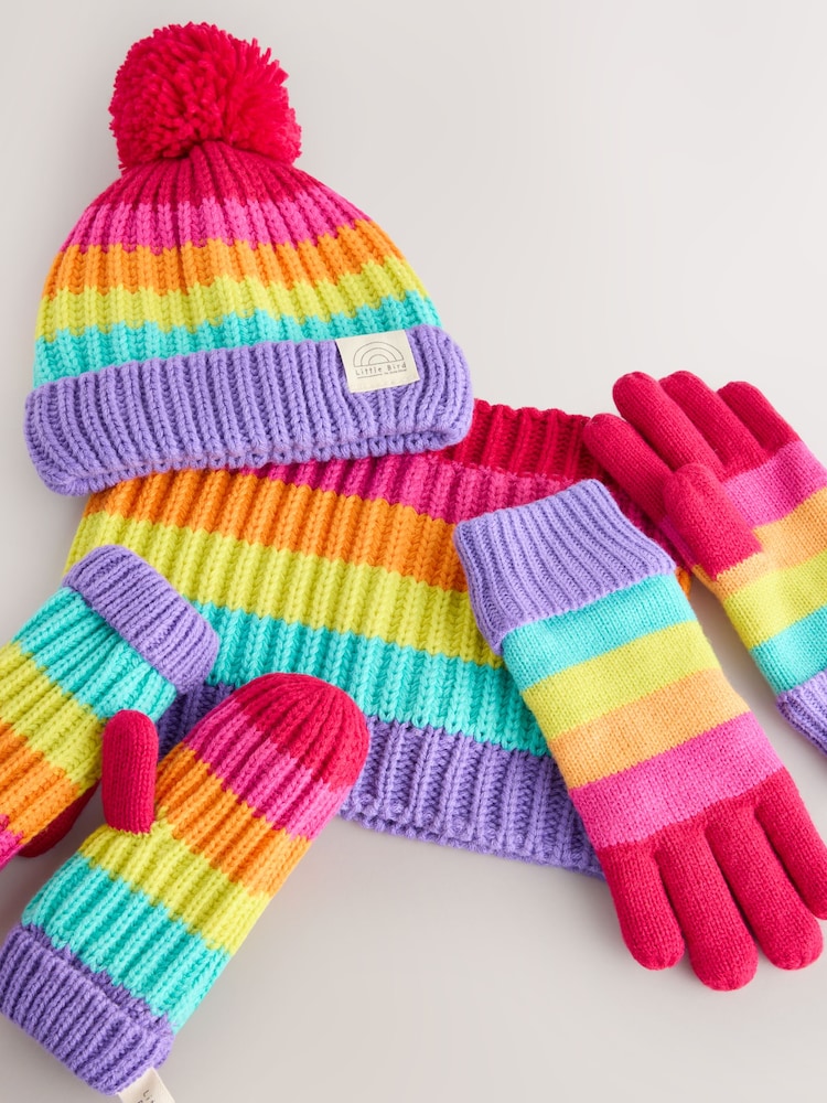 Little Bird by Jools Oliver Multi Pastel Rainbow Stripe Knitted Hat With Mittens/Gloves and Snood Set - Image 5 of 5 Little Bird by Jools Oliver Multi Pastel Rainbow Stripe Knitted Hat With Mittens/Gloves and Snood Set - Image 5 of 5