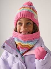 Little Bird by Jools Oliver Pink Pastel Rainbow Stripe Knitted Hat With Mittens/Gloves and Snood Set - Image 1 of 7