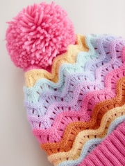 Little Bird by Jools Oliver Pink Pastel Rainbow Stripe Knitted Hat With Mittens/Gloves and Snood Set - Image 5 of 7