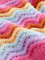 Little Bird by Jools Oliver Pink Pastel Rainbow Stripe Knitted Hat With Mittens/Gloves and Snood Set - Image 6 of 7