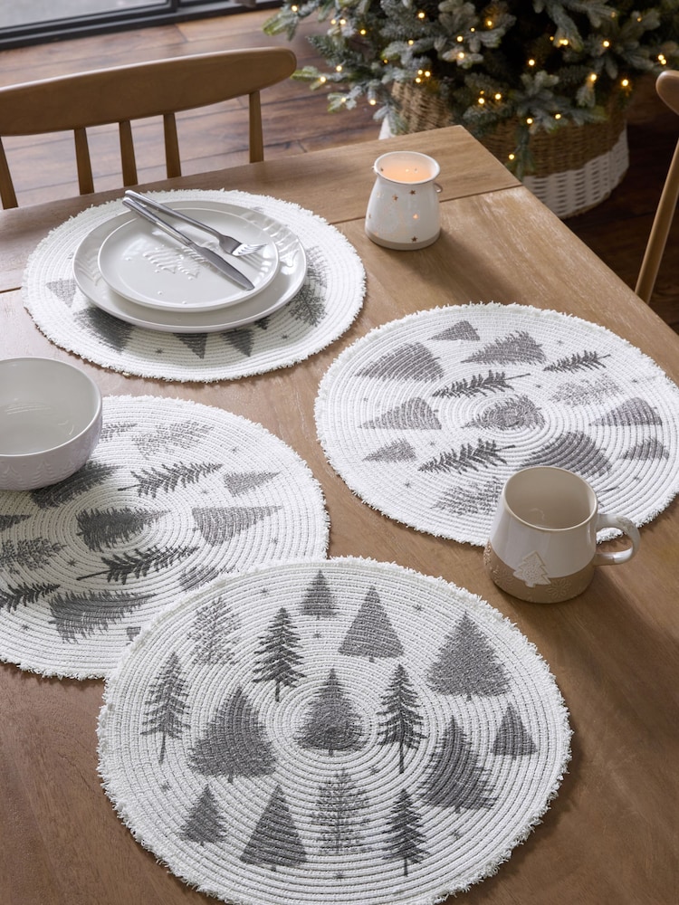 Set of 4 Grey Cosy Scandi Christmas Tree Woven Placemats - Image 1 of 4 Set of 4 Grey Cosy Scandi Christmas Tree Woven Placemats - Image 1 of 4