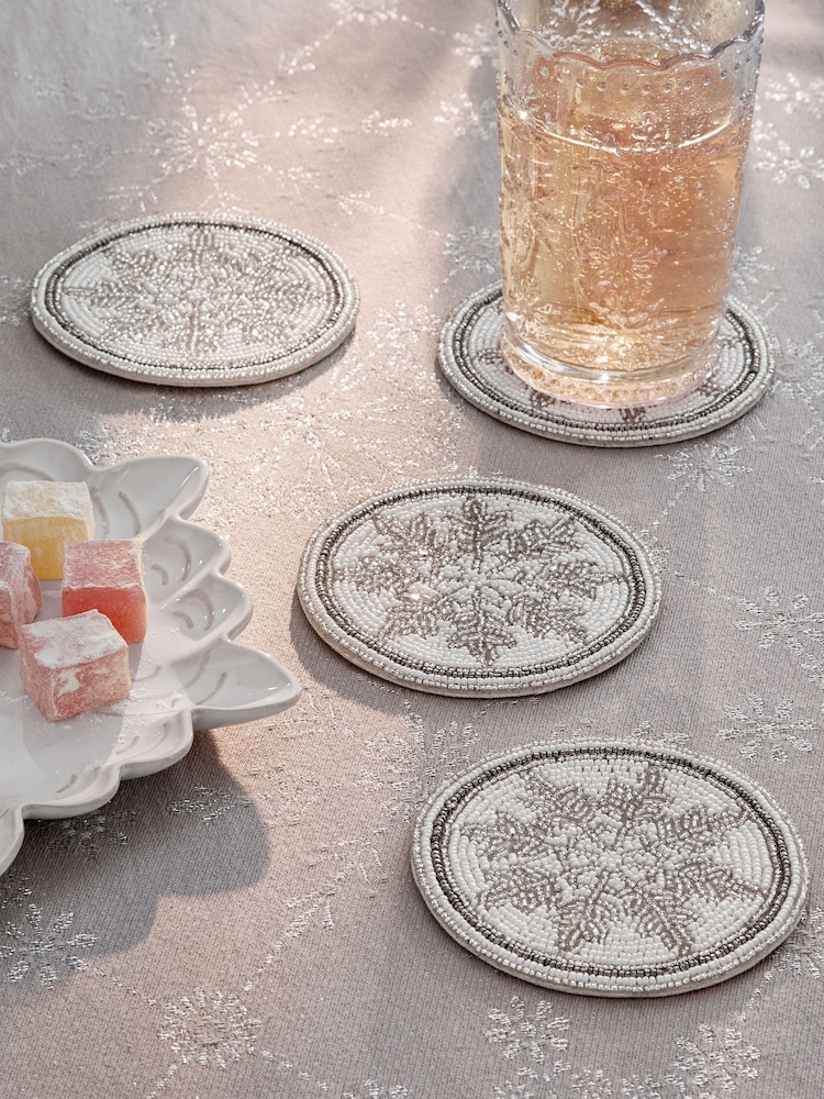 Set of 4 Snowflake Beaded Coasters - Imagen 1 de 5