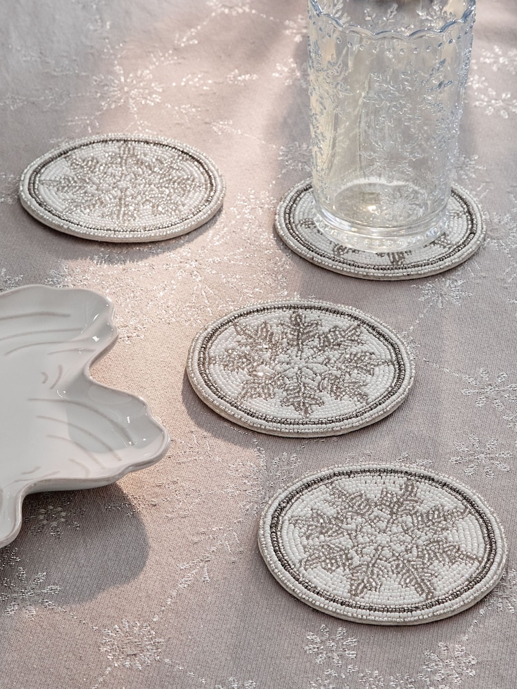 Set of 4 Snowflake Beaded Coasters - Imagen 2 de 5