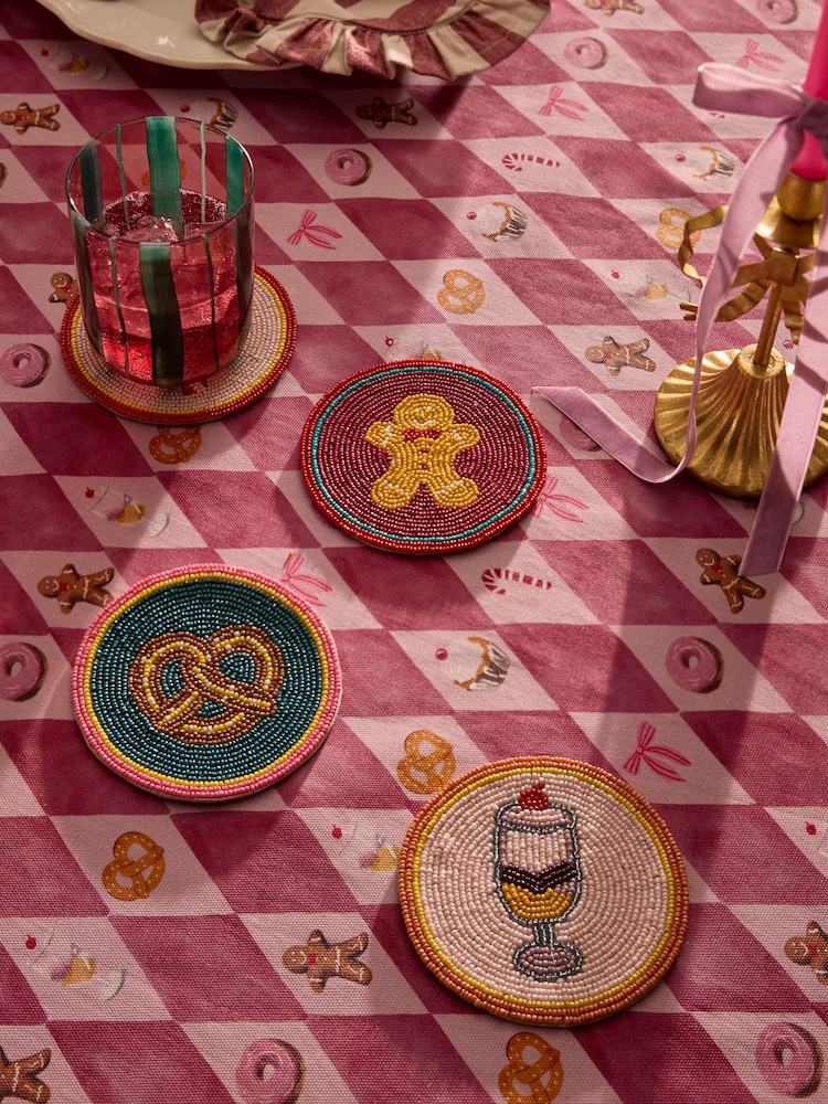 Set of 4 Multi Christmas Food Beaded Coasters - Image 1 of 4 Set of 4 Multi Christmas Food Beaded Coasters - Image 1 of 4