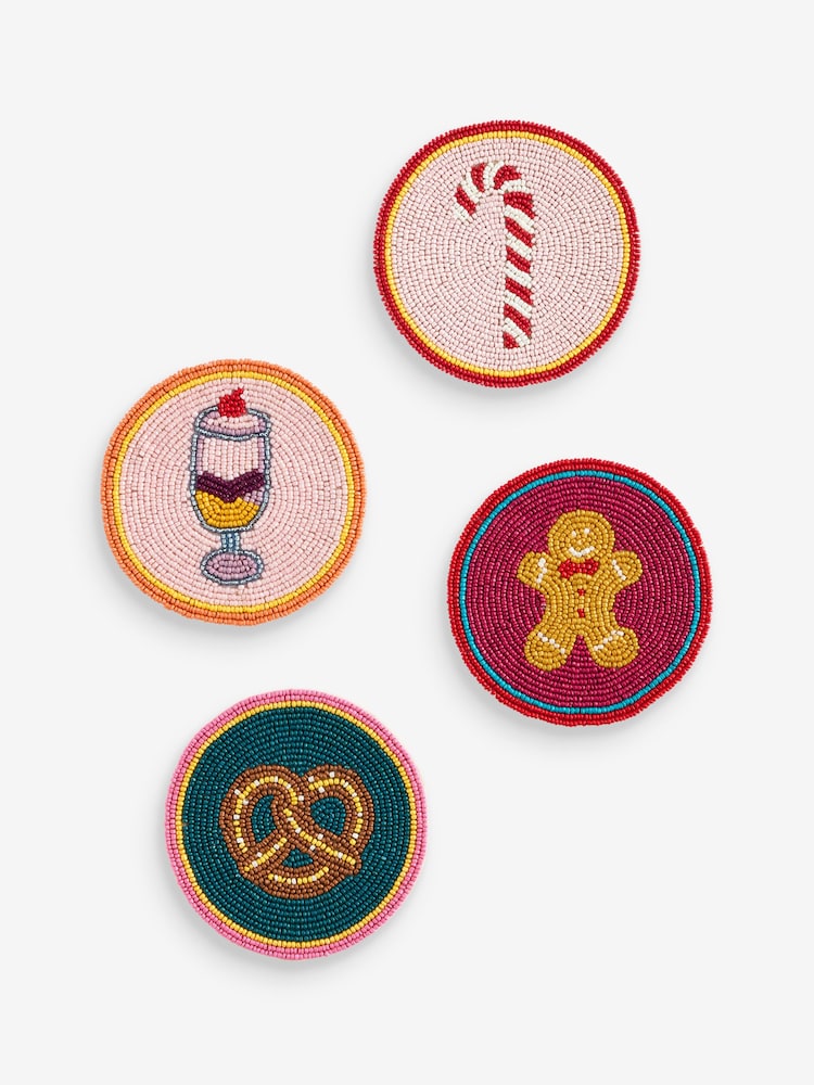 Set of 4 Multi Christmas Food Beaded Coasters - Image 4 of 4 Set of 4 Multi Christmas Food Beaded Coasters - Image 4 of 4