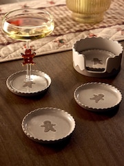 Set of 4 Natural Christmas Gingerbread Ceramic Coasters in Holder - Image 1 of 4
