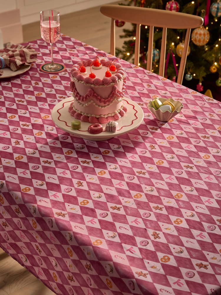 Pink Christmas Food Wipe Clean Table Cloth - Image 2 of 3 Pink Christmas Food Wipe Clean Table Cloth - Image 2 of 3