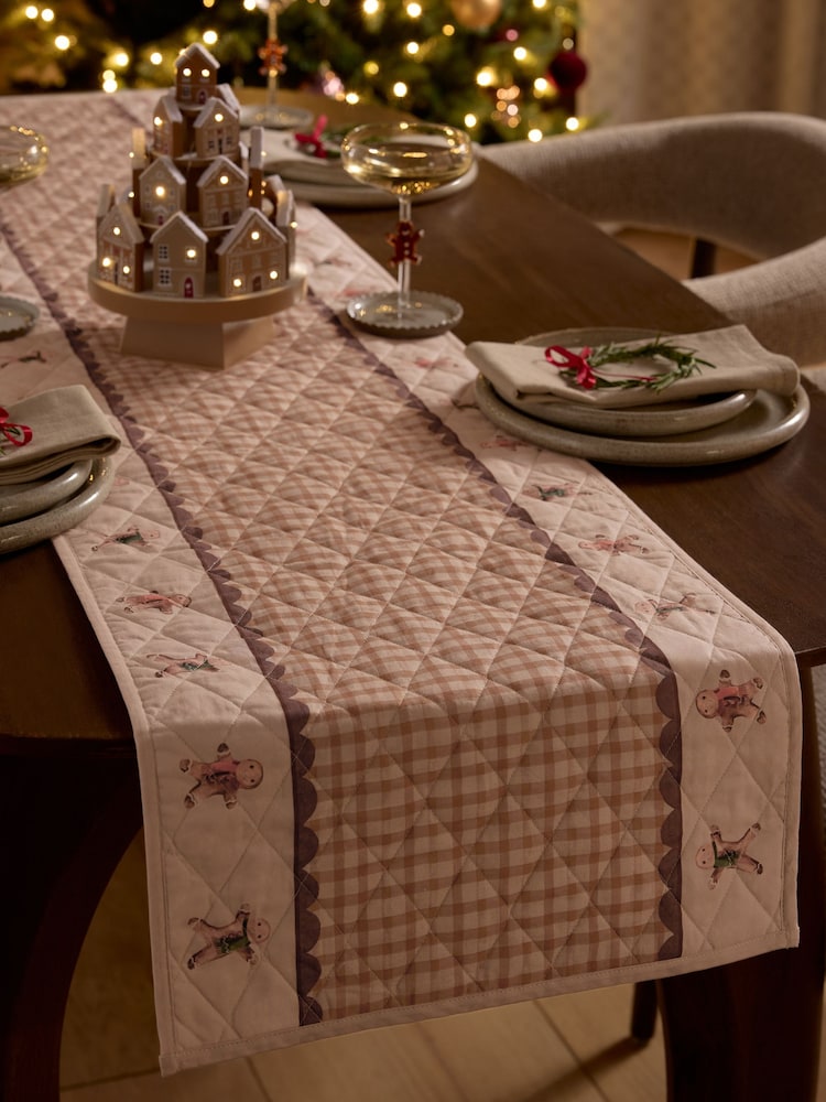 Natural Christmas Gingerbread Table Runner - Image 1 of 4 Natural Christmas Gingerbread Table Runner - Image 1 of 4