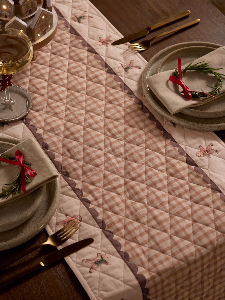 Natural Christmas Gingerbread Table Runner - Image 2 of 4 Natural Christmas Gingerbread Table Runner - Image 2 of 4