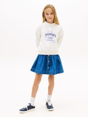 Tommy Hilfiger White Flock Logo Terry Crew Neck Sweatshirt - Image 3 of 5