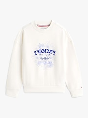 Tommy Hilfiger White Flock Logo Terry Crew Neck Sweatshirt - Image 5 of 5