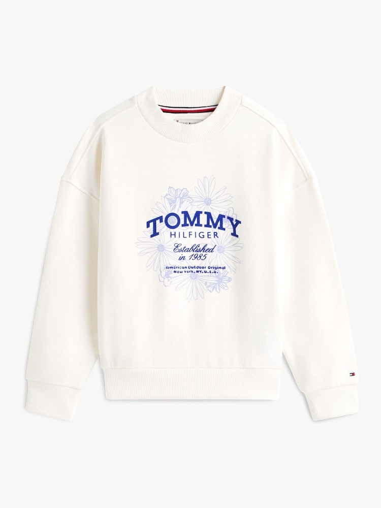 Tommy Hilfiger White Flock Logo Terry Crew Neck Sweatshirt - Image 5 of 5 Tommy Hilfiger White Flock Logo Terry Crew Neck Sweatshirt - Image 5 of 5